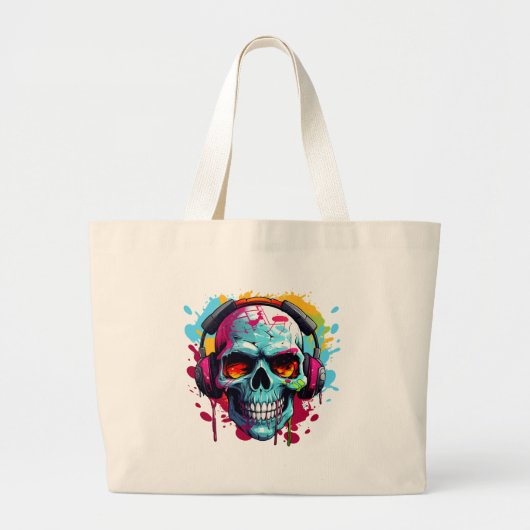 A DJ POP ART SKULL Large Tote Bag Jumbo Stoffbeutel (Vorne)