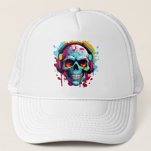 A DJ POP ART SKULL Trucker Hat Truckerkappe (Vorderseite)