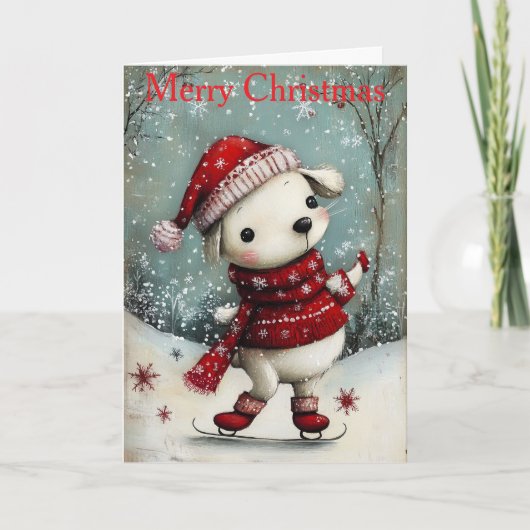A Dog Ice Skating Feiertagskarte (Vorderseite)