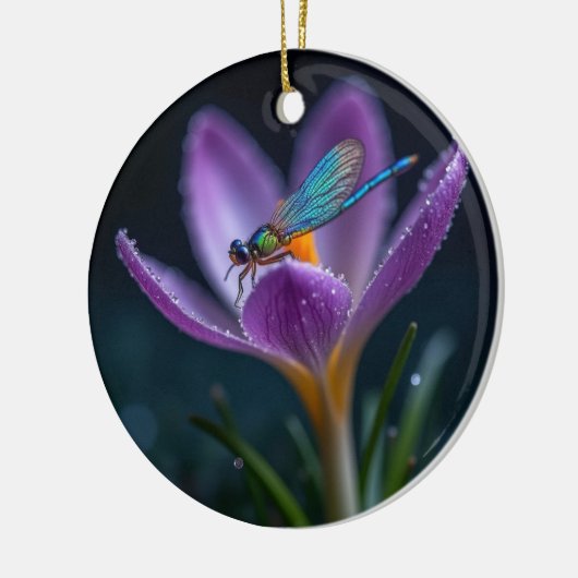 A dragonfly on a crocus flower keramik ornament (Links)