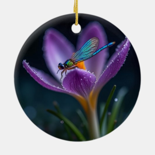 A dragonfly on a crocus flower keramik ornament (Hinten)