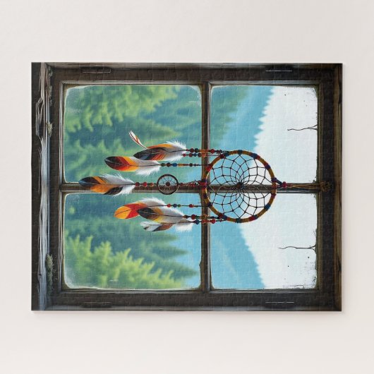 A Dreamcatcher in a Window overlooking Mountains Puzzle (Horizontal)