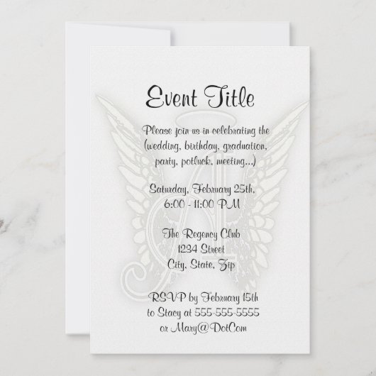 A - Engels-Alphabet-Initiale Lrtter Wings Halo Einladung (Vorderseite)