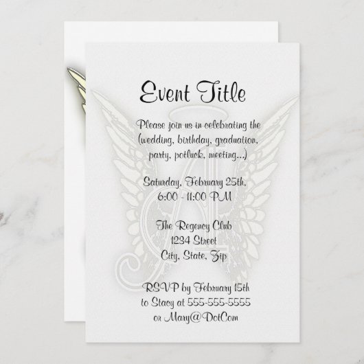 A - Engels-Alphabet-Initiale Lrtter Wings Halo Einladung (Vorne/Hinten)