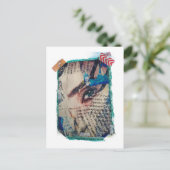 A face and words abstract mixed media collage postkarte (Stehend Vorderseite)