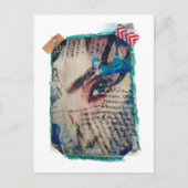 A face and words abstract mixed media collage postkarte (Vorderseite)
