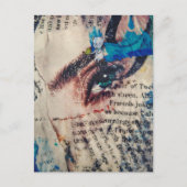 A face and words abstract mixed media collage postkarte (Vorderseite)