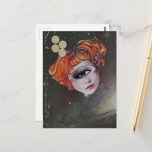 A face in space mixed media collage postkarte (Vorderseite/Rückseite Beispiel)