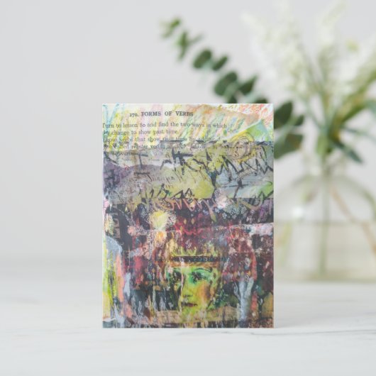 A face mixed media collage forms of verbs postkarte (Stehend Vorderseite)