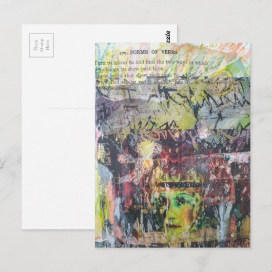 A face mixed media collage forms of verbs postkarte (Vorne/Hinten)