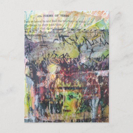 A face mixed media collage forms of verbs postkarte (Vorderseite)