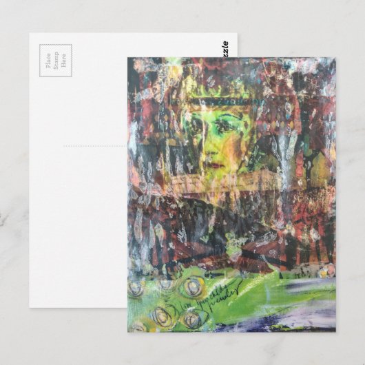 A face mixed media collage postkarte (Vorne/Hinten)