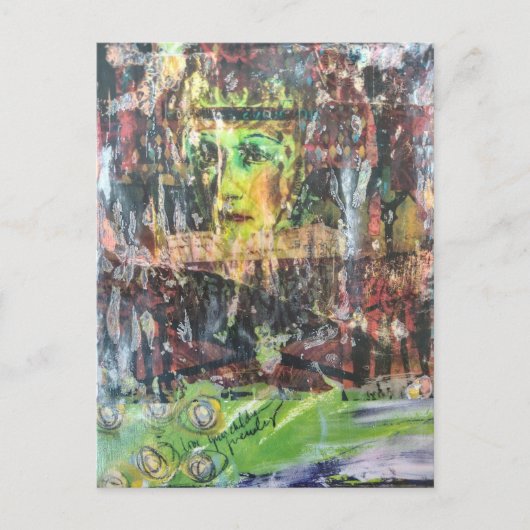 A face mixed media collage postkarte (Vorderseite)