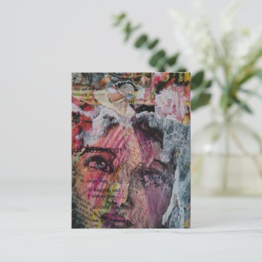 A face mixed media collage postkarte (Stehend Vorderseite)