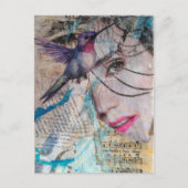 A Face n Hummingbird Abstract Mixed Media Collage Postkarte (Vorderseite)