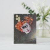 A face with single eye space mixed media collage postkarte (Stehend Vorderseite)