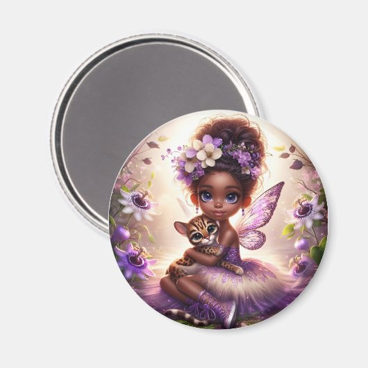 A Fairy und ihr Leopard Cub - Lila Magnet (Vorderseite/Rückseite)