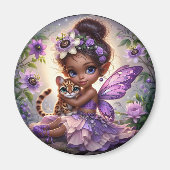 A Fairy und ihr Leopard Cub - Lila Magnet (Vorne)