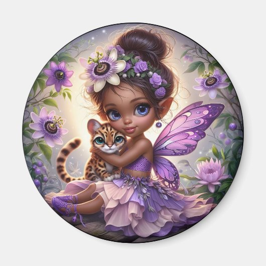 A Fairy und ihr Leopard Cub - Lila Magnet (Vorne)