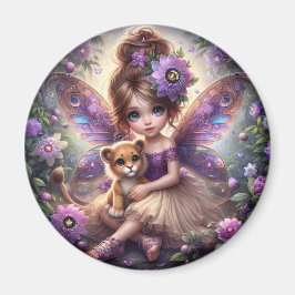 A Fairy und ihr Lion Cub - Lila Magnet