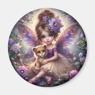 A Fairy und ihr Lion Cub - Lila Magnet