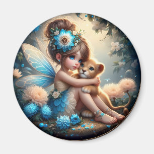 A Faiy and her Lion Cub - Blue Magnet