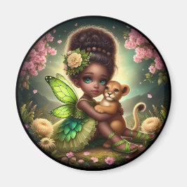 A Faiy and her Lion Cub - Green Magnet