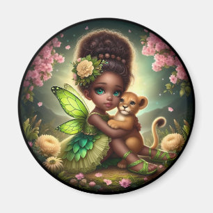 A Faiy and her Lion Cub - Green Magnet