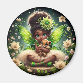 A Faiy and her Lion Cub - Green - Magnet