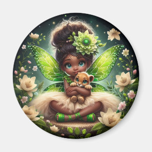 A Faiy and her Lion Cub - Green - Magnet