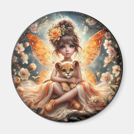 A Faiy and her Lion Cub - Orange - Magnet