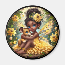 A Faiy and her Lion Cub - Yellow - Magnet