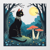 A Familiar Black Cat And Toadstools Halloween 1 Fensteraufkleber (Blatt)