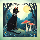 A Familiar Black Cat And Toadstools Halloween 1 Fensteraufkleber (Blatt 3)