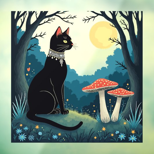 A Familiar Black Cat And Toadstools Halloween 1 Fensteraufkleber (Blatt 3)