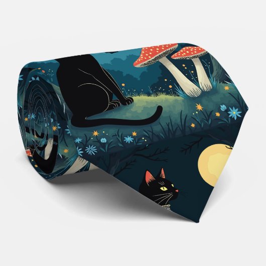 A Familiar Black Cat And Toadstools Halloween 1 Krawatte (Gerollt)