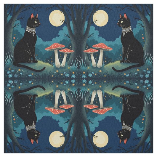 A Familiar Black Cat And Toadstools Halloween 1 Stoff (Muster)