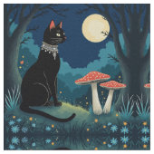 A Familiar Black Cat And Toadstools Halloween 1 Stoff (Nahaufnahme)