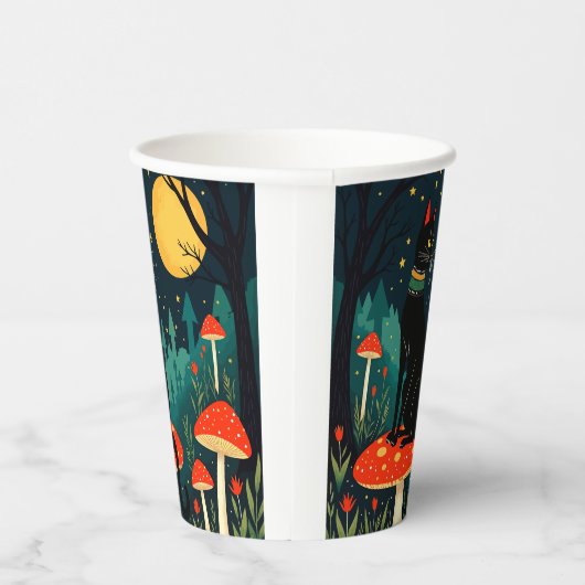 A Familiar Black Cat And Toadstools Halloween 2 Pappbecher (Rechts)