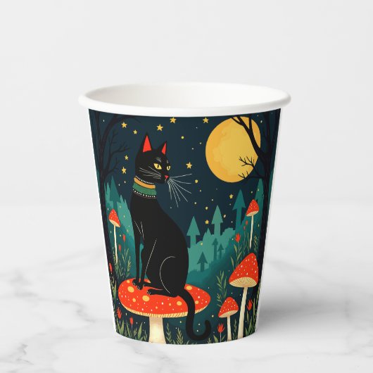 A Familiar Black Cat And Toadstools Halloween 2 Pappbecher (Vorderseite)