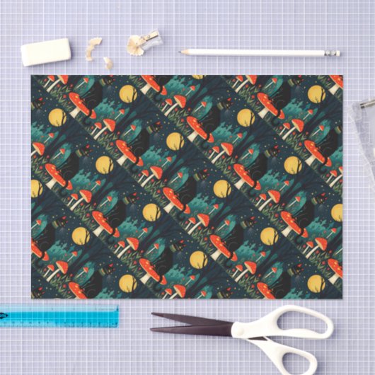 A Familiar Black Cat And Toadstools Halloween 2 Seidenpapier (Handwerk)