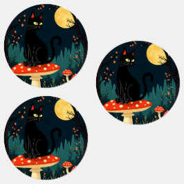 A Familiar Black Cat And Toadstools Halloween 3 Etiketten
