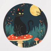 A Familiar Black Cat And Toadstools Halloween 3 Etiketten (Design 2)