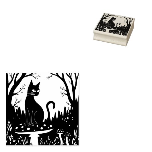 A Familiar Black Cat And Toadstools Halloween 3 Gummistempel (Stempel)