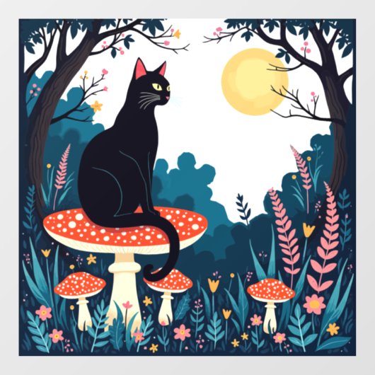 A Familiar Black Cat And Toadstools Halloween 4 Fensteraufkleber (Blatt)