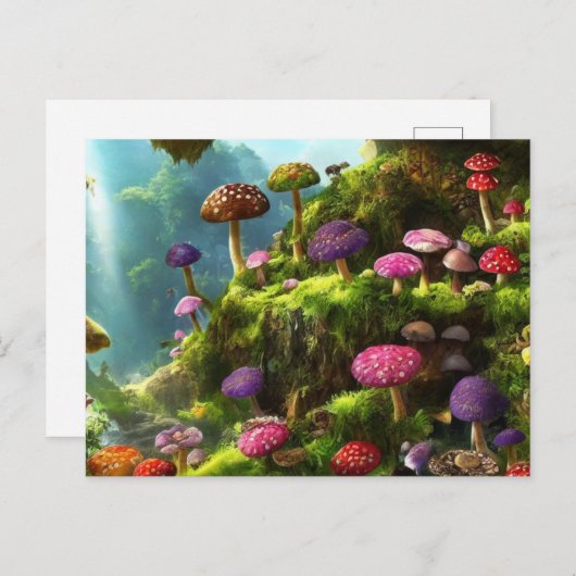 A fantasy forest full of mushrooms postkarte (Vorne/Hinten)