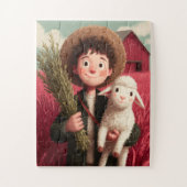 A farm boy with his sheep friend by his side. puzzle (Vertikal)
