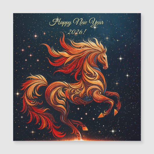a fiery horse against a starry sky magnetkarte (Vorderseite)