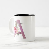 A, Floral Monogramm initial, Aquarellfarben-Blume Zweifarbige Tasse (Vorderseite Links)