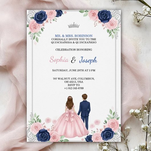 A floral themed Quinceanera Invitation Einladung